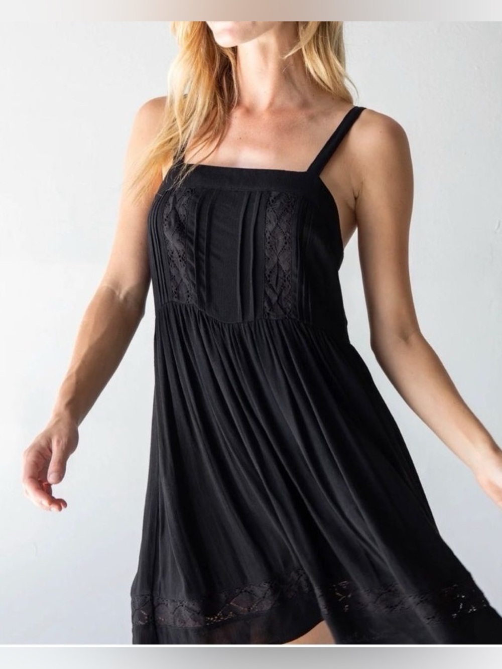 Natural Life Penny Dress Black Boho Crochet Swing Dress Large